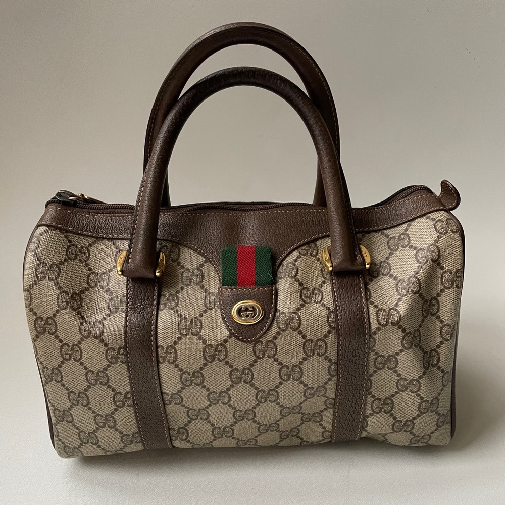 Authentic Vintage Gucci Boston Brown GG Coated Canvas Satchel - Picture 1 of 14